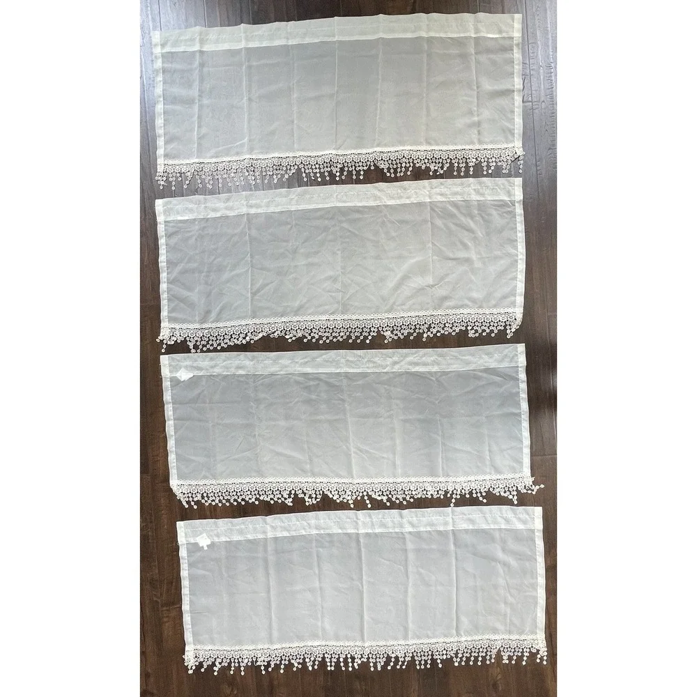 Mainstays Set of 4 Ivory Sheer Lace Valances Rod Pocket 50 X 21.25 Farmhouse